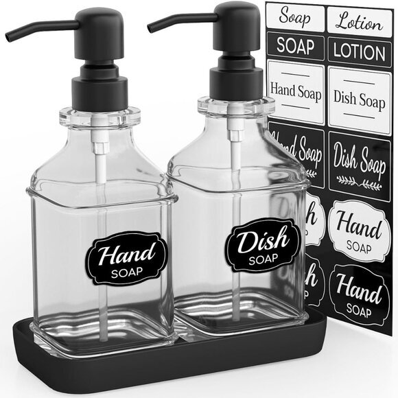 Soap Dispenser 2 Pack, Antique Design Thick Glass Hand Soap Dispensers‎ - Picture 1 of 7